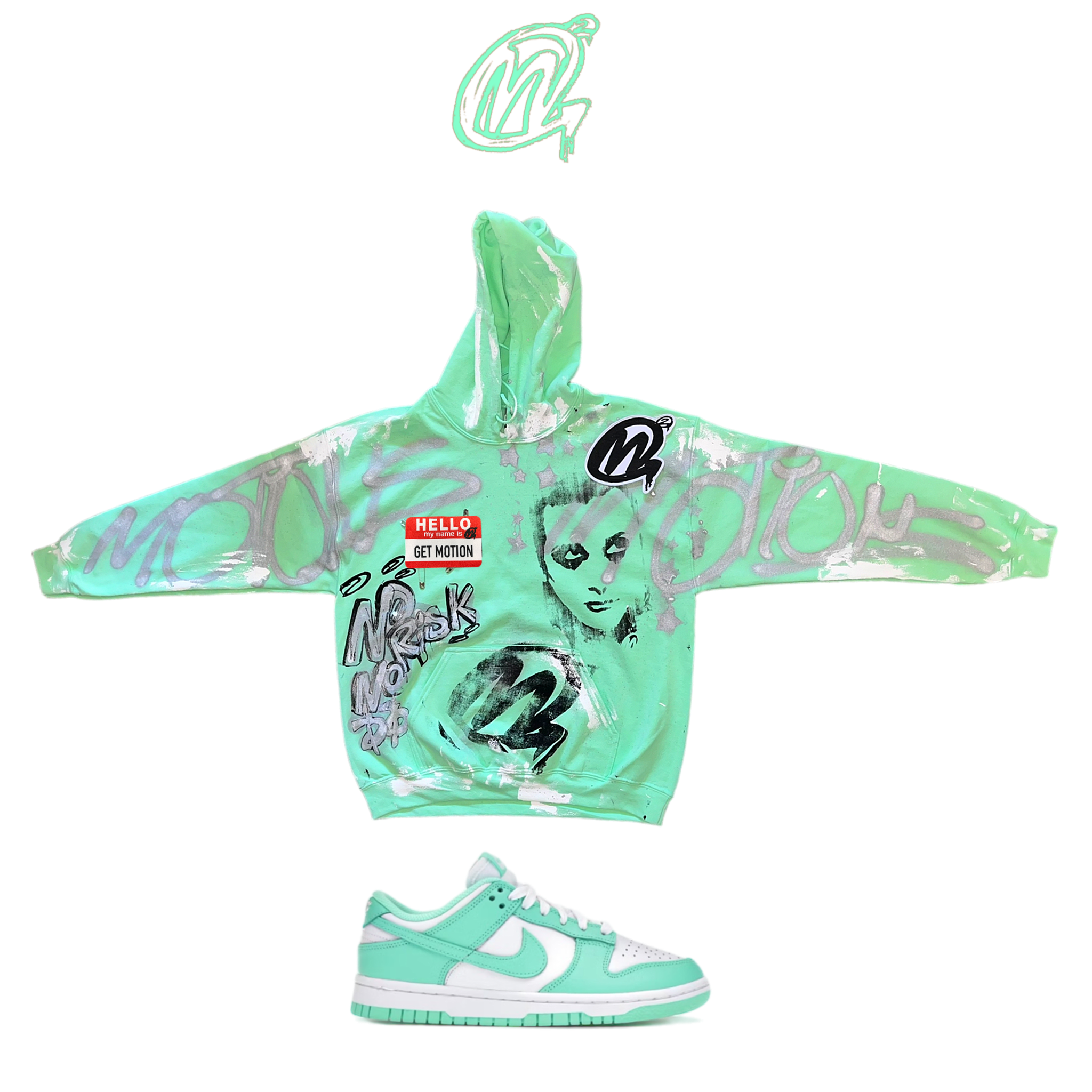 mint Green Graffiti Hoodie